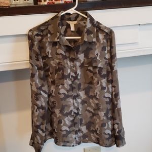 Camo button down top